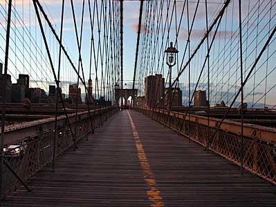 Deserted walkway, Brooklyn Bridge, New York, USA
