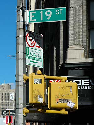 Street furniture, E19th St, Manhattan, New York, USA