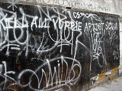 Kill All Yuppie Artist Scum! graffiti by Bedford Avenue subway,  Williamsburg,, Brooklyn, New York, USA