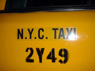 New York yellow cab door with number., New York, signs, shops and graffiti, Manhattan, New York, USA
