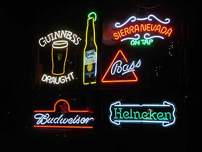 Neon Beer signs, Little Italy, Manhattan, NYC, USA