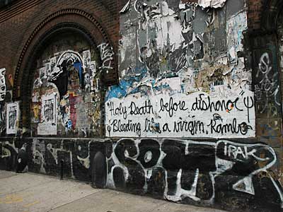'Holy Death Before Dishonor, Bleeding Like A Virgin, Rambo', Little Italy, Manhattan NYC, USA