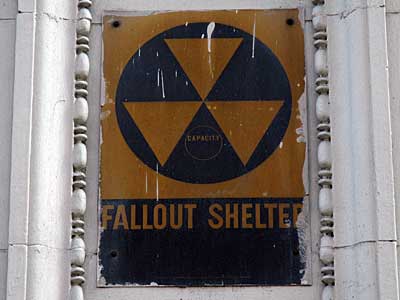 Nuclear Fallout Shelter sign, Midtown Manhattan, New York City, NYC, USA