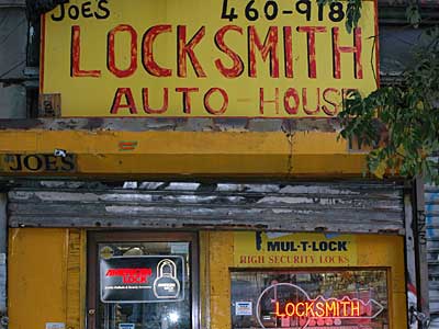 Joe's Locksmiths Auto-House, near East Houston, Manhattan, New York City, NYC, USA