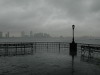 Empty park benches and rain, New York, USA