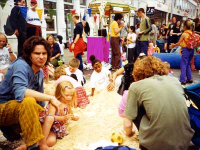 Sand pit, Reclaim the Streets, Brixton High Road, June 1998 
