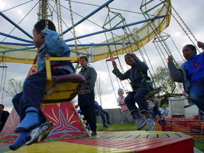 Kid's swings, Jayday, Cannabis Festival, Brockwell Park, South London 4th May 2002