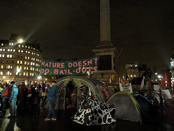 Climate Change camp - protesters occupy Trafalgar Square in the centre of London, 9th December, 2009