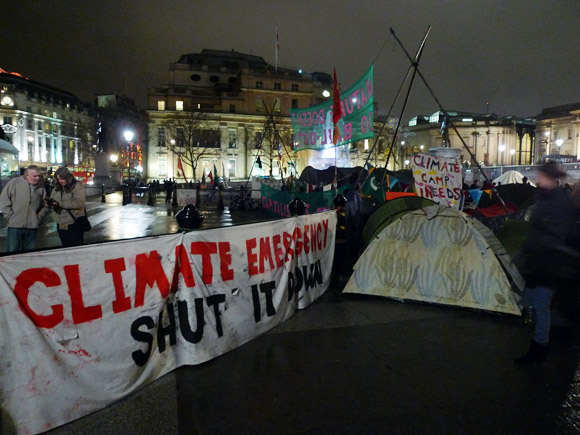 Climate Change camp - protesters occupy Trafalgar Square in the centre of London, 9th December, 2009