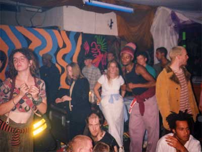 Party room, Cooltan squat, Coldharbour Lane, Brixton 1994