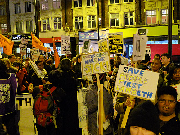 Brixton Fight the Cuts protest outside Lambeth Town Hall, Wednesday 23rd Feb 2011