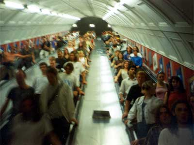 Follow the pink ribbon! Reclaim the Streets, Liverpool Street station, 8th June 1996