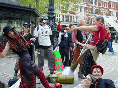 Mayday protesters, Charing Cross Rd, WC2