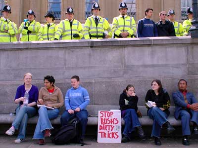 Protesters and police, Trafalgar Square