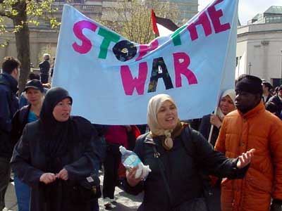 Stop the War' banner, Trafalgar Square, 13th April, 2002