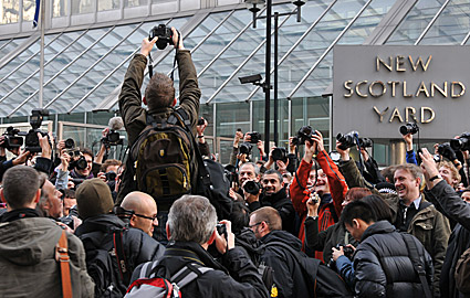 Photographers protest against Section 76, Scotland Yard, London, 16th Feb 2009