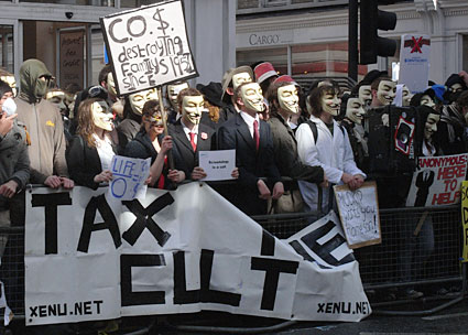 Anti Scientology protests, Tottenham Court Road, central London, 12th April 2008