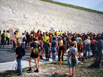 Walking down Twyford Down, motorway protest, 1994