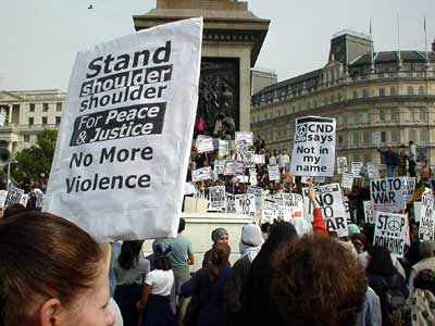 No More Violence, Stop the War demo, Trafalgar Square, 13th October 2001