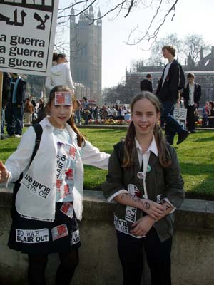 School children  stage anti-war protest, Paraliament Square, London March 19th 2003