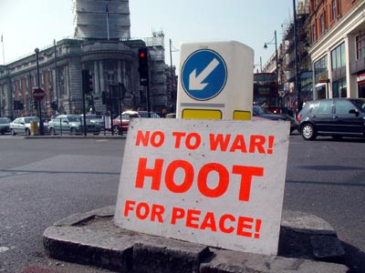 No to War! Hoot for Peace! Brixton anti-war protest , Brixton, London March 20th 2003