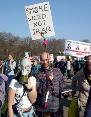 Smoke Weed, Not Iraq, Hyde Park, Stop the War in Iraq protest, London, March 22nd 2003