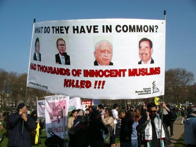 'What do they have in common?', Hyde Park, Stop the War in Iraq protest, London, March 22nd 2003