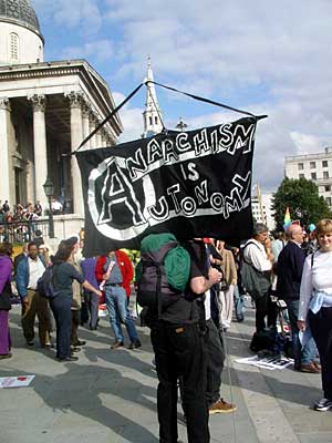 Anarchism is Autonomy, Trafalgar Square, Stop the War in Iraq protest, London, Sept 27th 2003