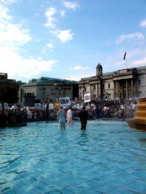 In the fountains, Trafalgar Square, Stop the War in Iraq protest, London, Sept 27th 2003