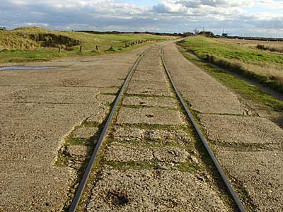 Old tramlines of the Rye and Camber tramway, Rye, Sussex, UK