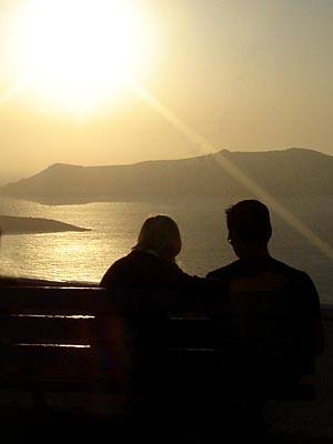 Watching the sunset, Santorini, Greece, September 2004