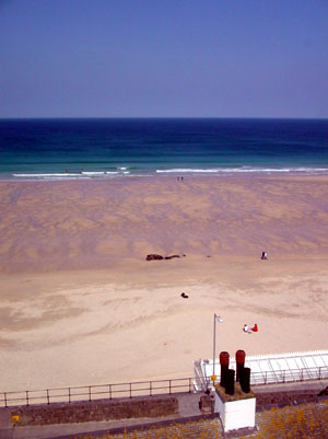 Porthmeor Beach view, Tate Gallery cafe, St Ives Cornwall, March 2003