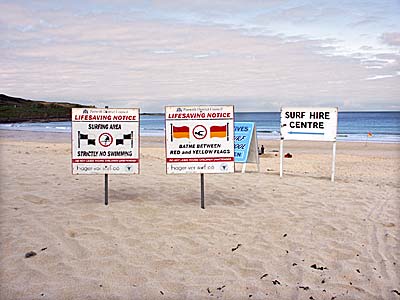Beach signs, Porthmeor Beach, St Ives, Cornwall, April 2004