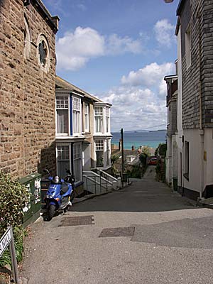 A view down Skidden Hill, St Ives, Cornwall, April 2004