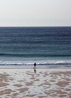 Last surfer of the day, Porthmeor beach, St Ives, Cornwall, April 2004