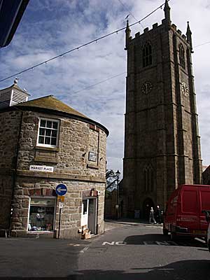 Market House and St Ives Parish Church, Market Place, St Ives, Cornwall, April 2004