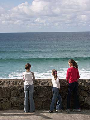 Looking out to sea Porthmeor Beach, St Ives, Cornwall, April 2004