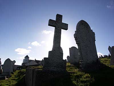 Cross against the sun, Barnoon cemetery, Porthmeor Beach, St Ives, Cornwall, April 2004