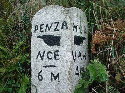 Old stone milepost near Zennor, Cornwall, August 2005