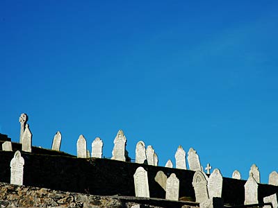 Tombstones, Barnoon Cemetery, St Ives bay, St Ives, Cornwall, August 2005