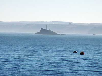 Godrevy lighthouse in the distance, St Ives bay, St Ives, Cornwall, August 2005