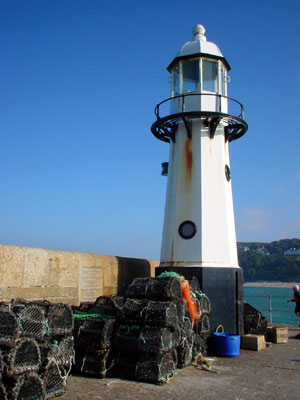 Lighthouse and lobster traps, St Ives, Cornwall, August 2002
