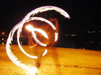 Fire Juggler, Harbour, St Ives, Cornwall, August 2002