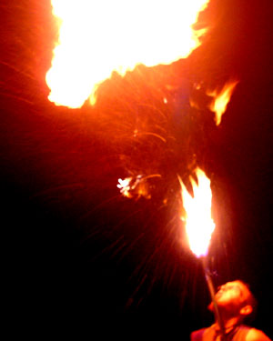 Fire Eater in the harbour, St Ives, Cornwall, August 2002