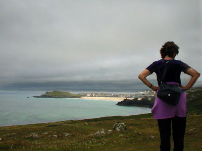 Looking over Porthmeor Beach, St Ives, Cornwall, August 2002