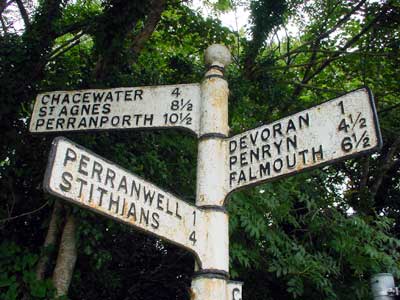 Old road sign, Cornwall, August 2002