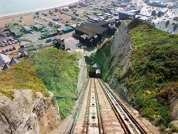 East Hill and West Hill Cliff Railways of Hastings - two funicular railways on the south coast of England