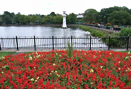 Roath Park and lake, Lake Road West, Roath, Cardiff, south Wales