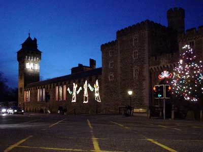 Cardiff Castle at night, Christmas 2001