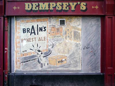 Brains Beer advert, Dempsey's pub, corner of Castle St and Womanby Street, Cardiff